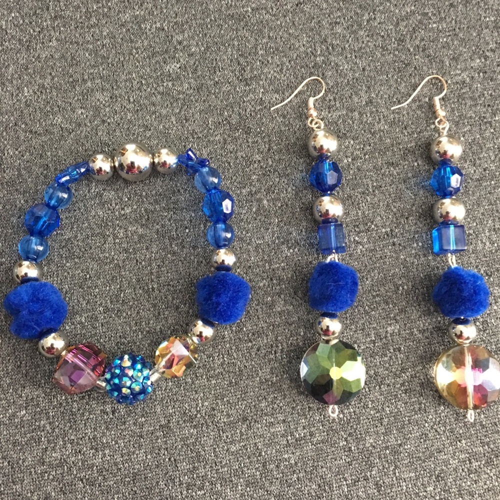 Blue Handmade Bracelet and Earring set